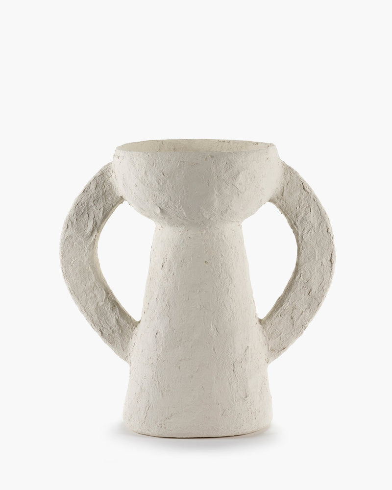 Vase with handles, large, white paper mache, Earth